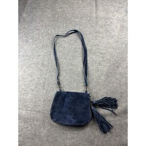 Lisa Leonard Suede Blue Leather Tassel Fringe Crossbody Boho Bag Hippie Western